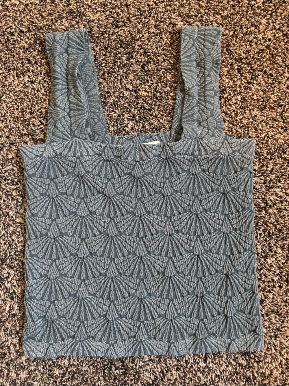 Square-Neck Textured Tank Top in Gray